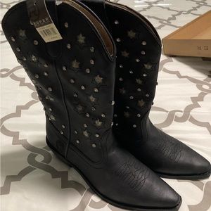 Roper Ladies Starlights Snip Toe Light Up Fashion Cowgirl Boots - Black.